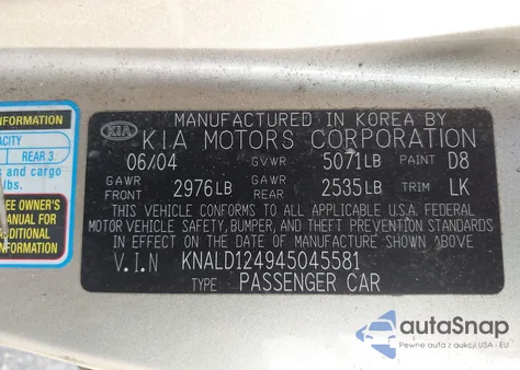 2004 Kia Amanti from USA, damaged, VIN KNALD124945045581